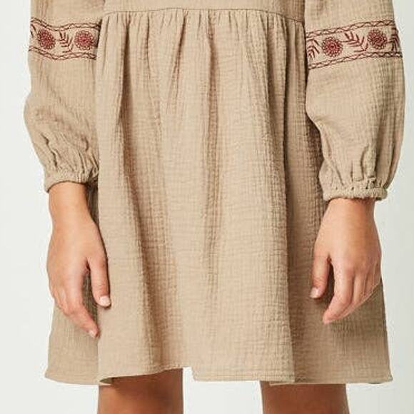 HAYDEN Taffy Khaki Woven Midi Dress Featuring Red Embroidery Small NEW - Picture 3 of 6